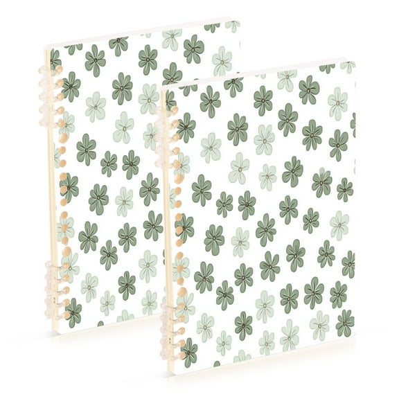 A5 Notebook, Single Back Sheet Printed on One Side, 60 Sheets Small Green Flowers