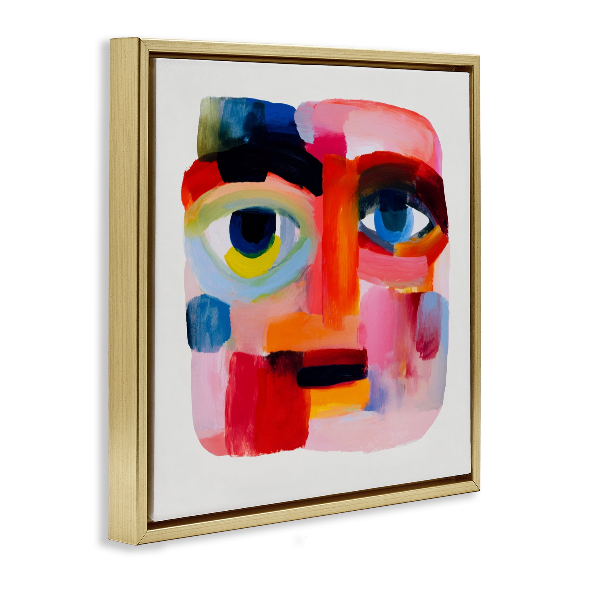 Stupell Industries Cubist Gaze in Vivids Gold Framed Floater Canvas Wall Art, design by Chromatic Storm Studio