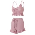 thumbnail image 3 of Top Corto + Pantalones Cortos Mujeres Cami Top + Shorts Conjuntos de 2 piezas Ruffles Bow Chaleco Top + Shorts (Rosa Gris M) Cgtredaw para Mujer rosa gris T S, 3 of 9