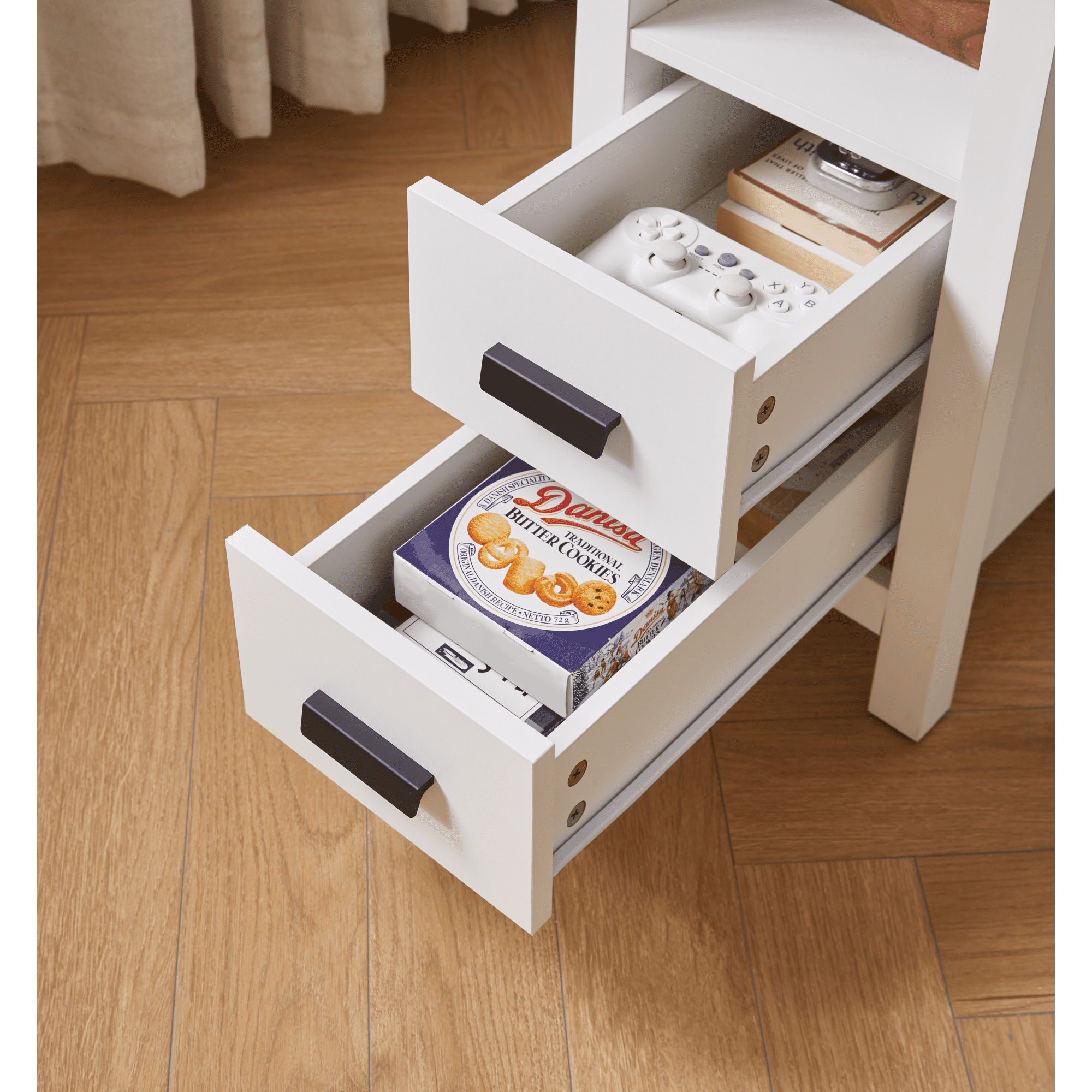Leumius End Table with 2 Drawers & Charging Station,Side Tables with USB Ports & Outlets,Small Wood Bedside Table for Living Room Bedroom,White