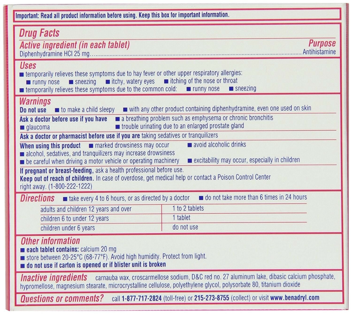 Benadryl Ultratab Antihistamine Allergy Medicine Tablets, 48 Count