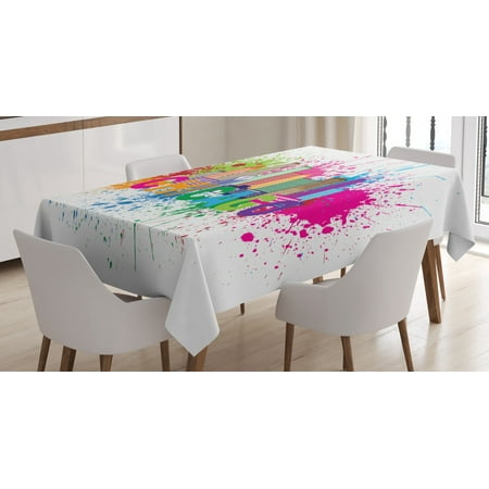 

Chicago Skyline Tablecloth Splash of Colorful Paint Background with Text of Chicago and Cityscape Rectangular Table Cover for Dining Room Kitchen 60 X 90 Inches Multicolor by Ambesonne