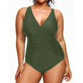 thumbnail image 4 of GHSDFBB Women Plus Size One Piece Swimsuits V Neck Tummy Control Bathing Suits Retro Ruched Swimwear, 4 of 6