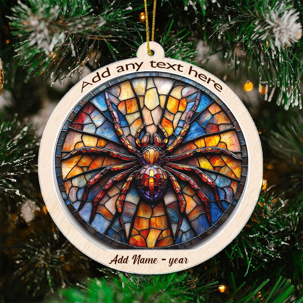 Jumping Spider Stained Glass Suncatcher Ornament – Text Christmas 2025 Tree Decoration Gift for Family, Friends, Man & Woman