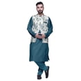 thumbnail image 1 of Atasi Indian Long Kurta Men Solid Kurta Pajama With Printed Nehru Jacket Set, 1 of 1