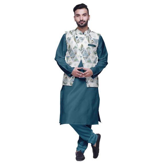 Atasi Solid Kurta Churidar With Printed Jecket Set For Mens Summer Party Wear