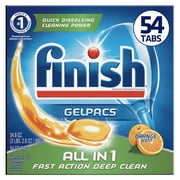 Finish Gelpacs 54ct, Fast Action, Deep Clean, Orange Scent, Dishwasher Detergent Tablets