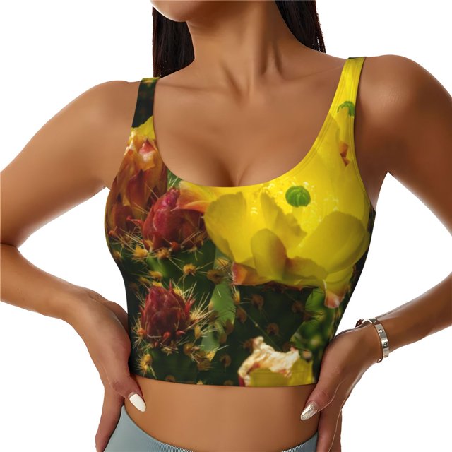 Fotbe Cactus Flowers Sujetador Deportivo Largo sin Aros para Mujer con Almohadillas y Soporte Medio, Transpirable y Absorbente, Camiseta Tipo Chaleco o Tank Top-X-Large