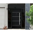 thumbnail image 3 of Front Exterior Prehung Steel Door / Deux 6083 Black Enamel / 2 Side and Top Exterior Window Sidelite / Stainless Inserts Entry Metal Modern Painted W16+36+16" x H80+16" Left hand Inswing, 3 of 5