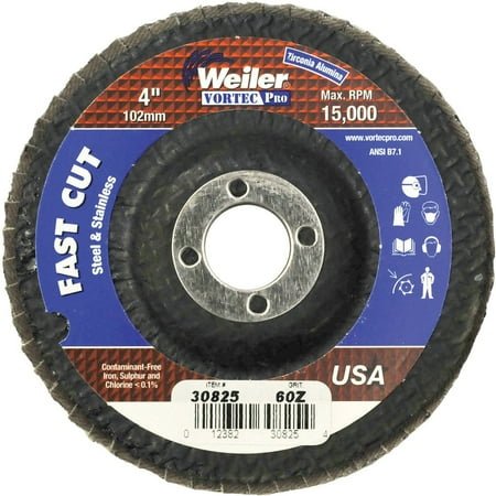 

1PK Weiler Vortec 4 In. x 5/8 In. 60-Grit Type 29 Angle Grinder Flap Disc