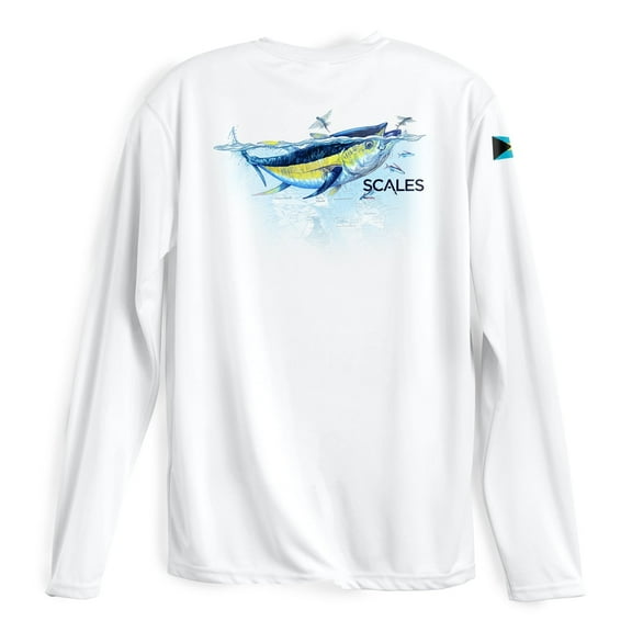 SCALES Men's Tuna Frenzy Long Sleeve Performance Shirt White, 3XLarge