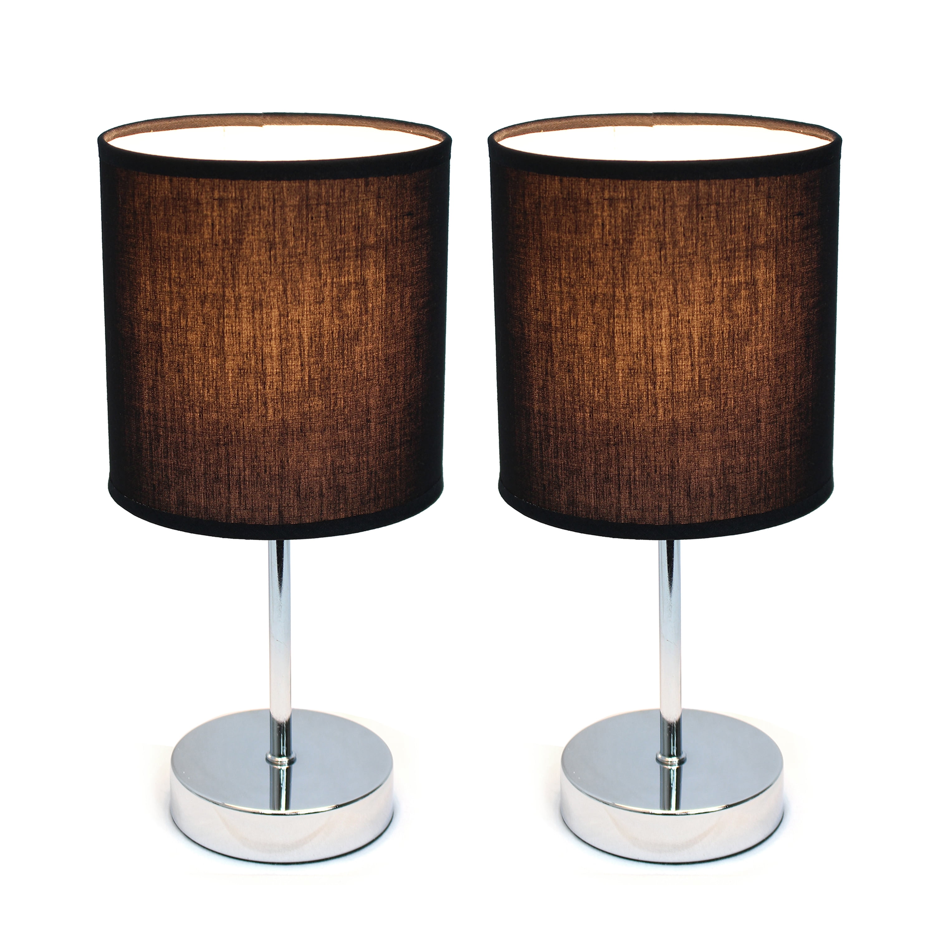 Creekwood Home 11.81" Chrome 2 Pack Petite Metal Stick Table Lamp Set, Black Shades