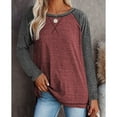 thumbnail image 5 of SWQZVT Fall Tops for Women Trendy Womens Basic Shirts Casual Roundneck Raglan Baseball T Shirts Winter Clothes Claret Block XL Tee, 5 of 6