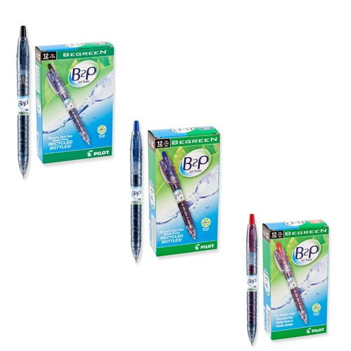 Pilot B2P Retractable Gel Roller Pen Fine Point, Dozen Each Black, Blue, Red