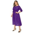 thumbnail image 3 of IBTOM CASTLE Women Plus Size Cocktail Dress Vintage 3/4 Sleeve Floral Lace Wedding Guest Dresses Pleated High Waist A-Line Swing Dresses Formal Prom Midi Party Dresses with Pockets 5XL Purple, 3 of 5