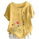 thumbnail image 2 of Xuyuer Women's Spring And Summer Block Print Round Neck Button Short Sleeve Casual T-Shirt, 2 of 5