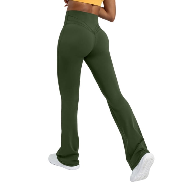 Pantalones de yoga acampanados para mujer, leggings de cintura alta, pantalones casuales de entrenamiento con corte acampanado, 80 % poliéster, 20 % spandex, tejido elástico