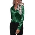 thumbnail image 2 of Frontwalk Women Shirts Long Sleeve Tops Lapel Neck Blouse Ladies Comfy Tunic Shirt Button Down Blackish Green XL, 2 of 5