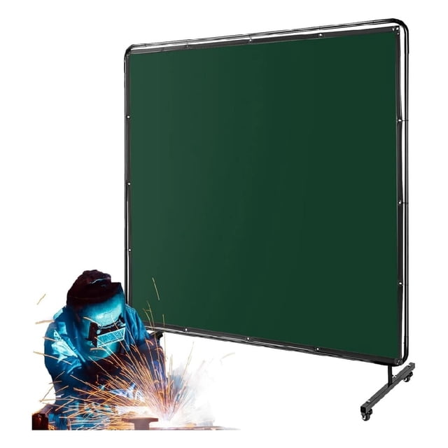 Eastvita Écran de Soudure 8x6 FT avec Cadre - Résistant aux Flammes - Rideau PVC Résistant/panneau de Sécurité Transparent avec Roues Pivotantes Verrouillables pour Atelier/garage/métal (Vert)