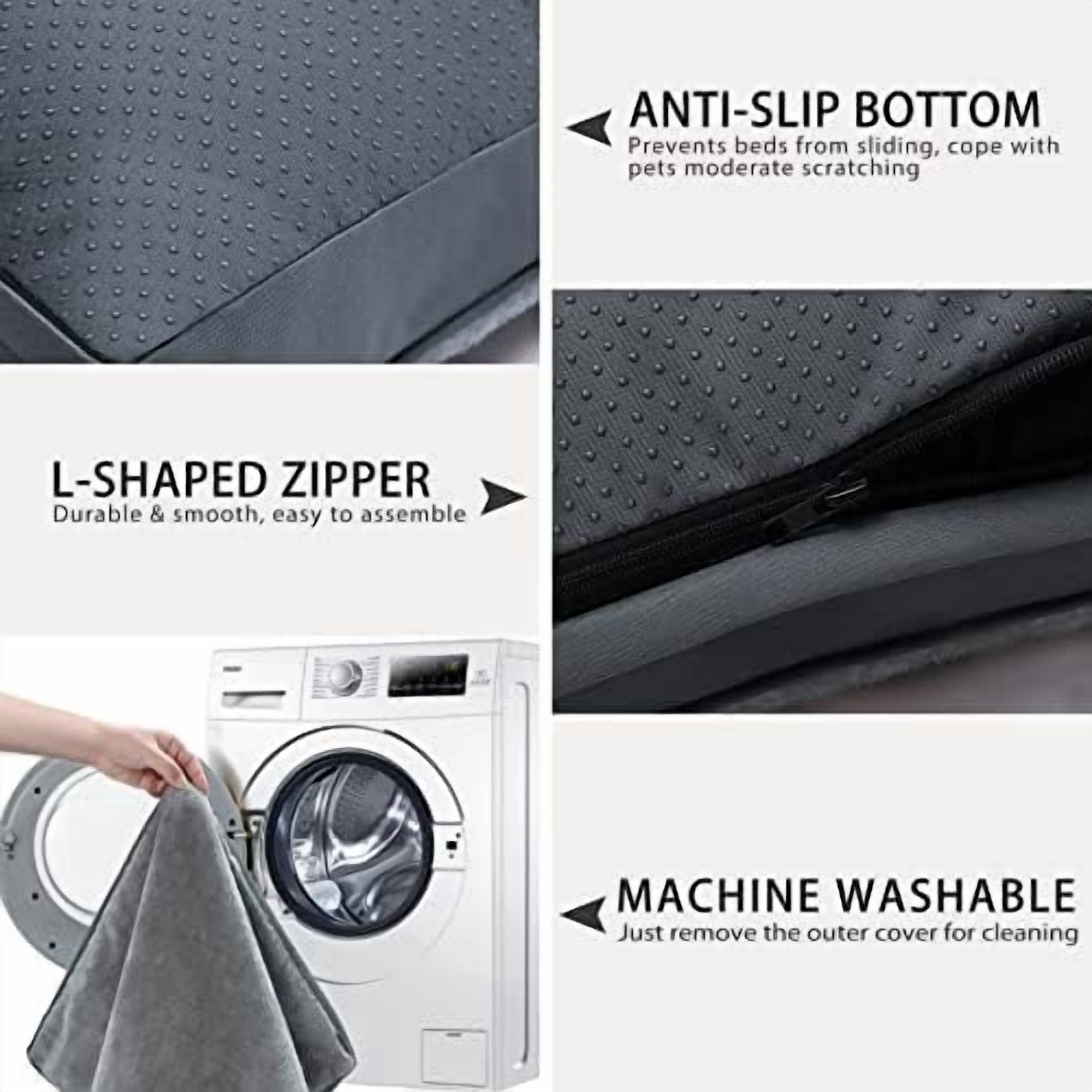 Dog Crate Bed Waterproof Deluxe Plush Dog Beds with Removable Washable Cover Anti-Slip Bottom Pet Sleeping Mattress for Large, Medium, Jumbo, Small Dogs, 29 x 18 inch, Gray
