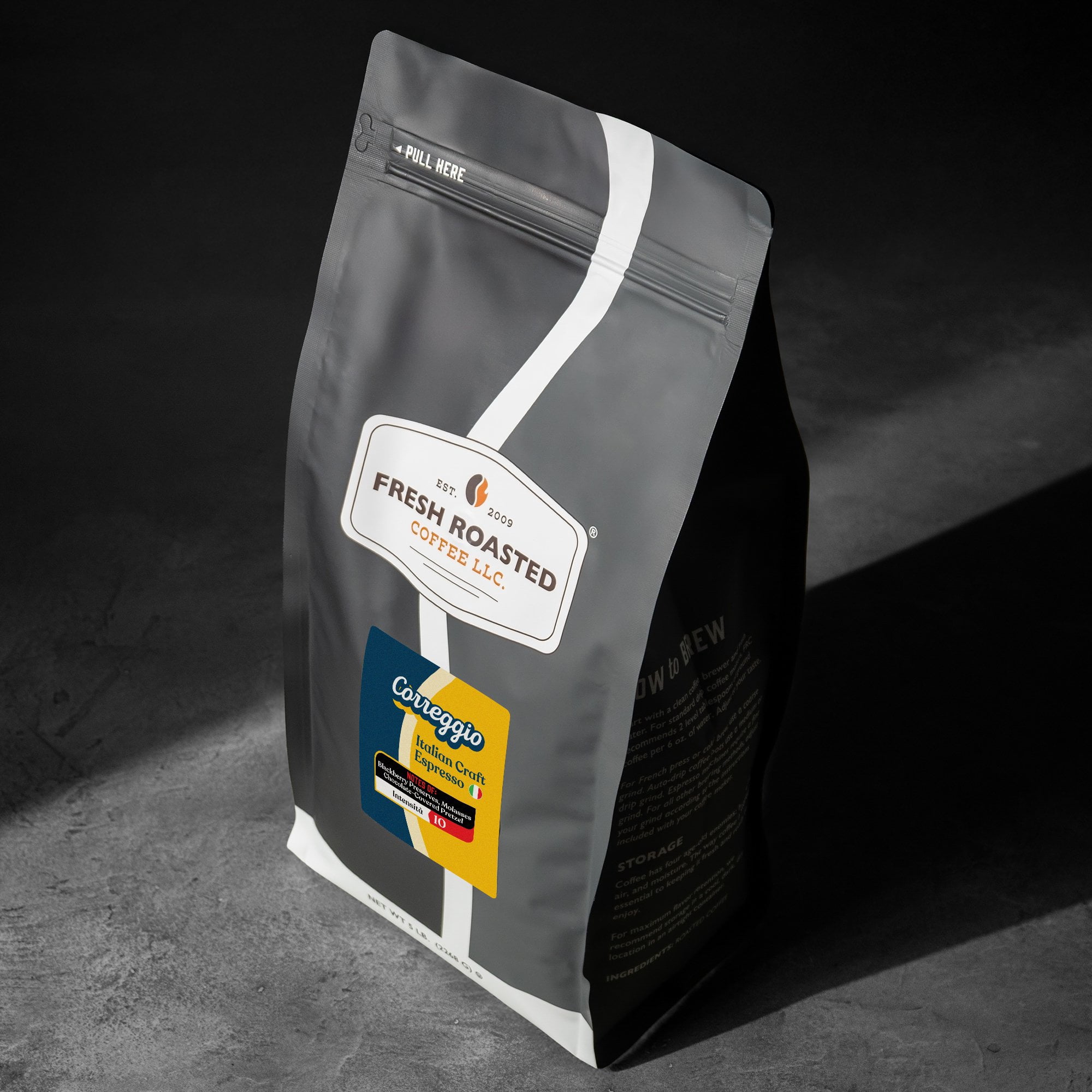 Fresh Roasted Coffee, Correggio Italian Craft Coffee, Med-Dark Roast, Whole Bean, 80 oz 5 lbs