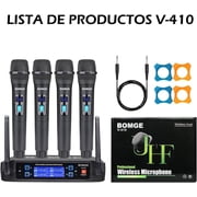 BOMGE Wireless Microphone System, Pro 4-Channel Cordless Mic Set with Four Handheld Mics, Fixed Frequency, Long Range 200ft, Ideal for Church,Karaoke, Events (V410)