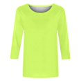 thumbnail image 2 of Green Casual Tops for Women Trendy, 3/4 Sleeve Athletic Tops, Polyester Popular Womens Clothes 2024, Teacher Shirt, Women's Solid Color Round Neck Slim Seven Point Sleeve T Shirt Top, 2 of 5