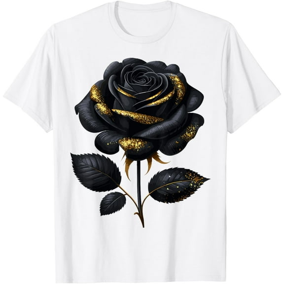Black Rose with Golden Sparkes T-ShirtMen's and women's pure cotton short-sleeved shirts