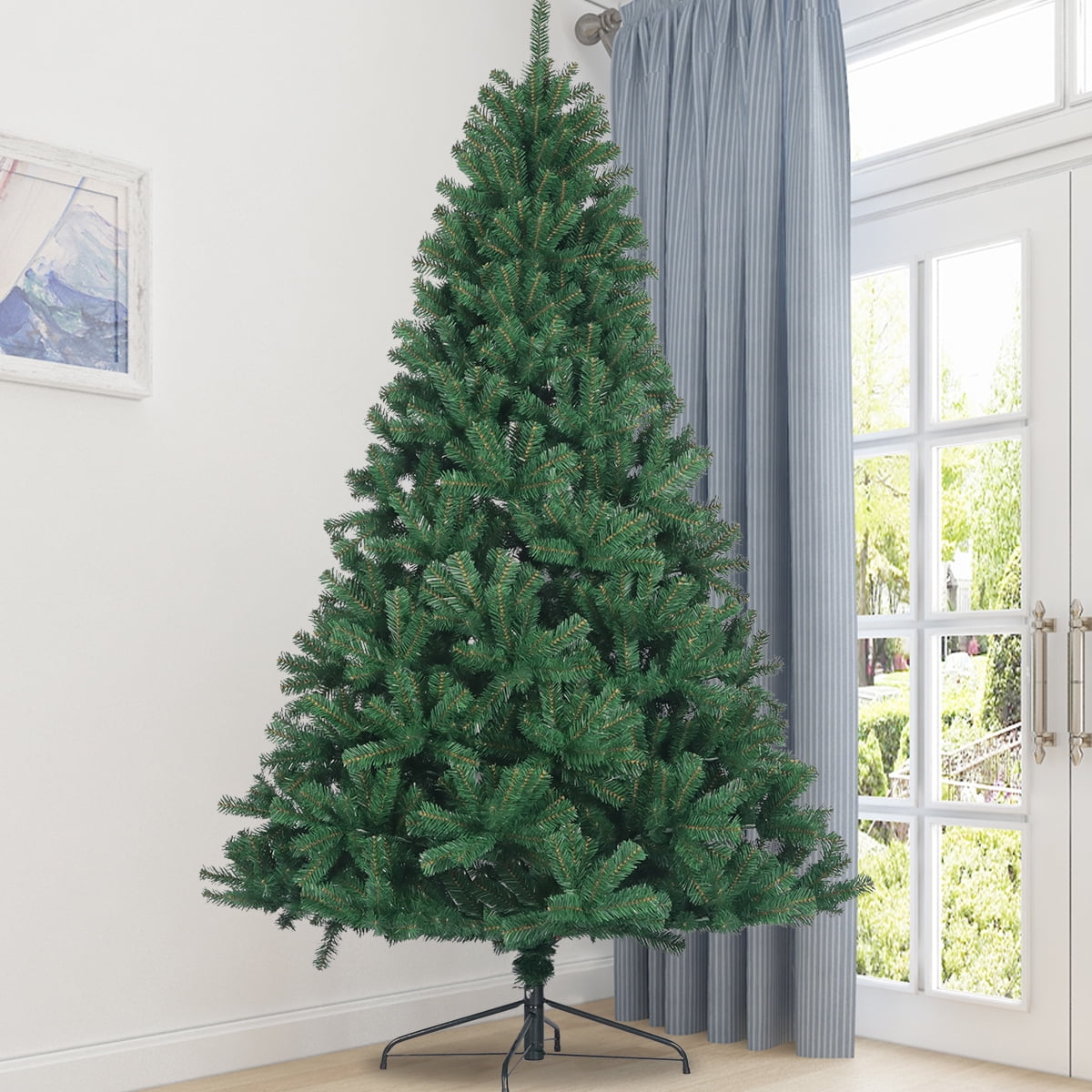 Kepooman Solid Print Green Hinged Full Natural Spruce Artificial Christmas Tree, with Foldable Metal Stand 7.5' Kepooman Solid Print Green Hinged Full Natural Spruce Artificial Christmas Tree, with Foldable Metal Stand 7.5'