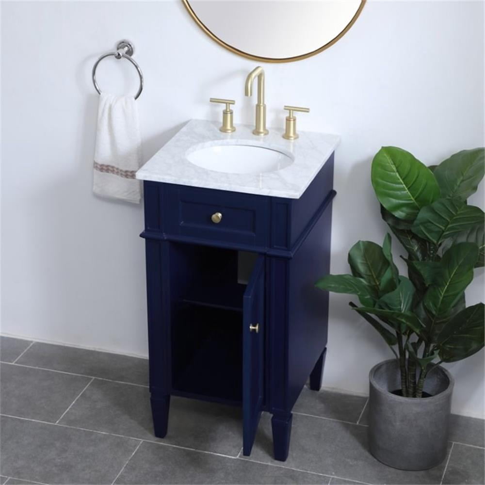 Pemberly Row Modern 18" Single Marble Top Bathroom Vanity in Blue