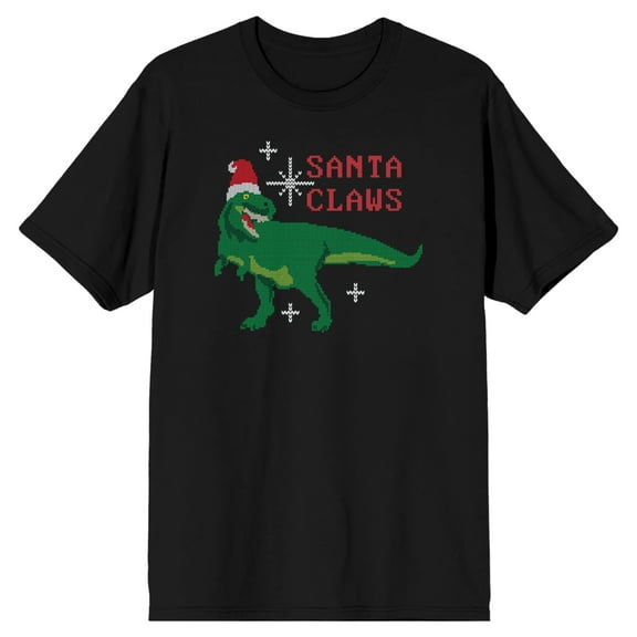 Santa Claws Men's Dinosaur T. rex Black T Shirt Holidays Christmas