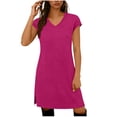 thumbnail image 2 of Taqqpue Women Dress Casual Solid Color V Neck Sundress Beach Vacation Knee Length Loose Fit Flowy Swing Cap Short Sleeve Midi Dress, 2 of 7