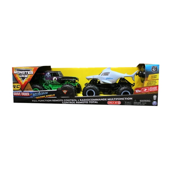Monster Jam Grave Digger vs Megalodon Racing Rivals RemoteControl Monster Trucks