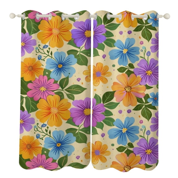 Floral Colorful Flower Window Curtains for Bedroom Colorful Printed Window Drapes Blackout Thermal Insulated Grommet Window Treatment 2 Panels Set