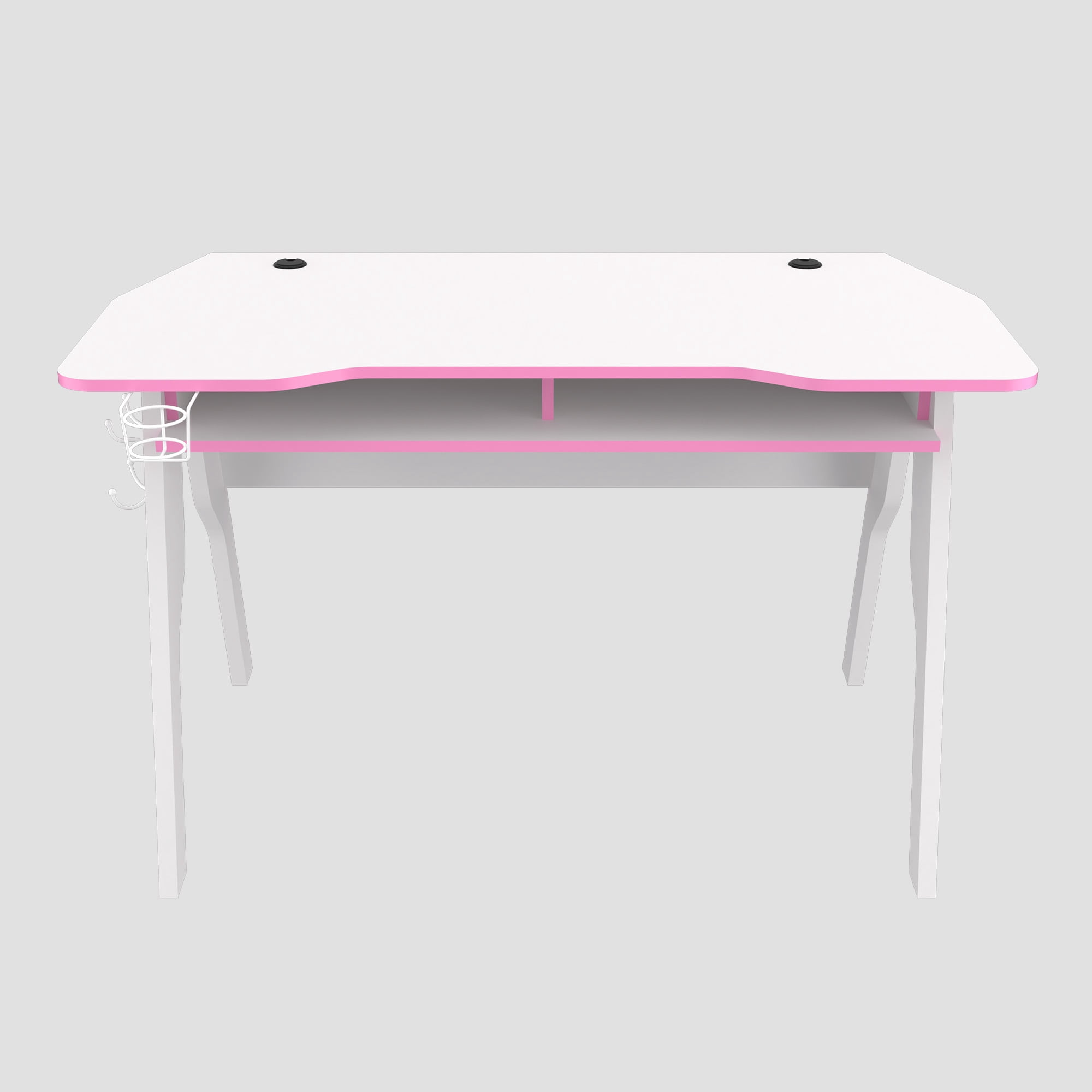 Inval Modern Gaming Desk with Cup Holder and Coat Hook White for Adult and Teen