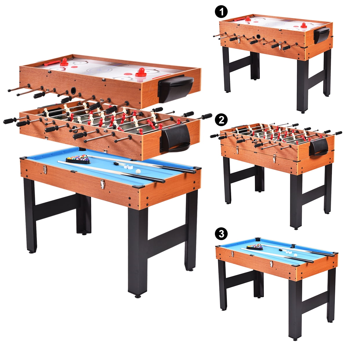 Details about   Family Sport Table 3-In-1 Multi Combo Game Foosball Soccer Billiards Pool Hockey