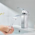 thumbnail image 2 of Elegante grifo para lavabo de baño, construcción de latón macizo, diseño en cascada, grifos cromados que cumplen con la ADA, palanca ergonómica de fácil operación para un uso cómodo, rendimiento, 2 of 5