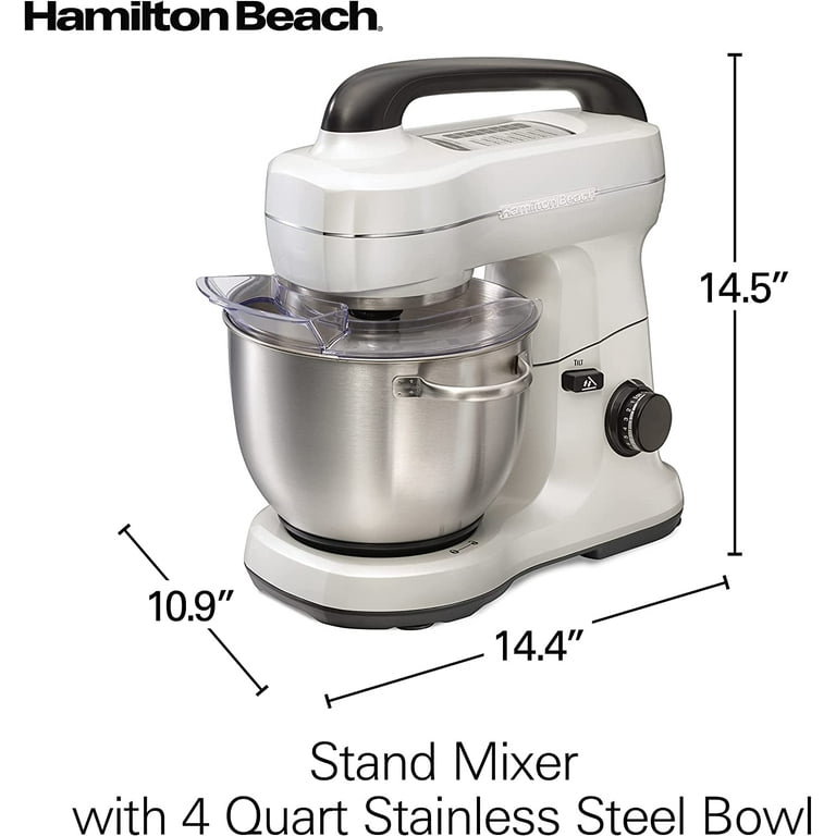 Hamilton Beach Electric Stand Mixer, 4 Quarts, Dough Hook, Flat Beater  Attachments, Splash Guard 7 Speeds with Whisk, Black with Top Handle