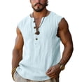 thumbnail image 3 of SGFCWSX Mens Tank Tops Linen Sleeveless Shirts Casual Summer Lightweight Breathable Daily Wear Muscle Tees Light Blue Size XL, 3 of 6