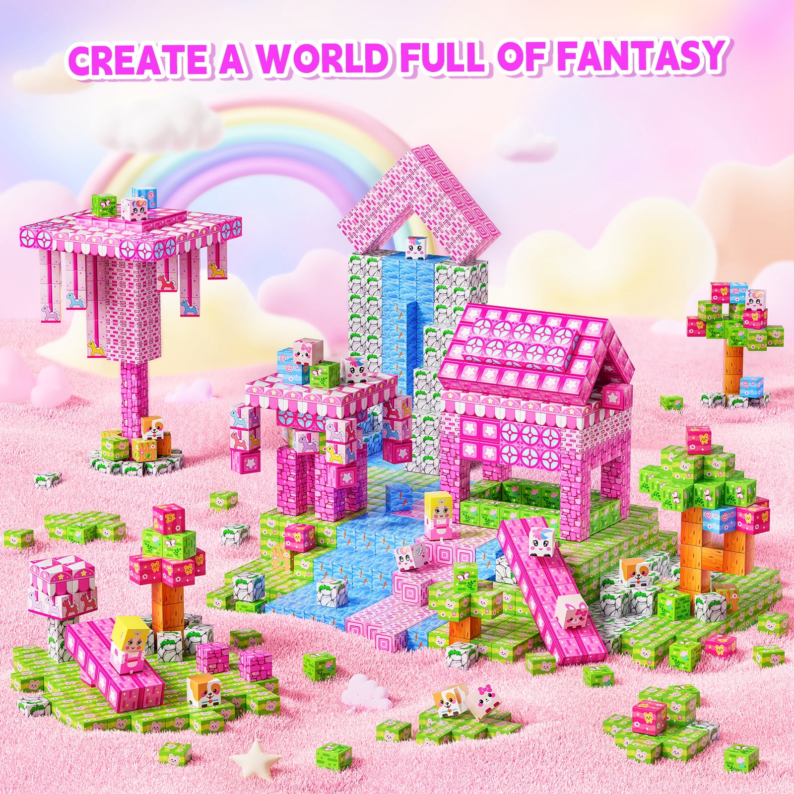 Sbekiev Princess Magnetic Blocks 150PCS Magnetic Building Cube Game, Constructions Toys for Boys & Girls Age 3-4, 5 6 7 8 9 10, Sensory Tiles Building Birthday for Toddlers