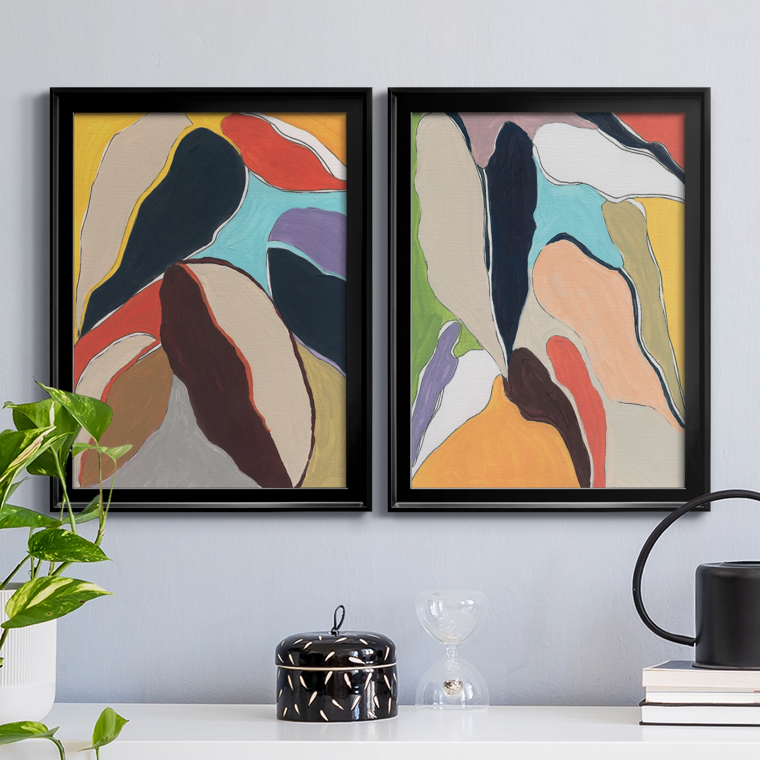 2 Piece Set Botanical Revisit I Premium Framed Canvas - Ready to Hang - 18.5 x 24.5 Each - Black Frame