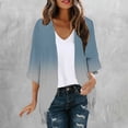 thumbnail image 2 of LNWUY Women's Curved Hem 3/4 Sleeve Cardigan Tops Casual Open Front Lightweight Cardigans Gradient Color Summer Clothes Blue M, 2 of 5