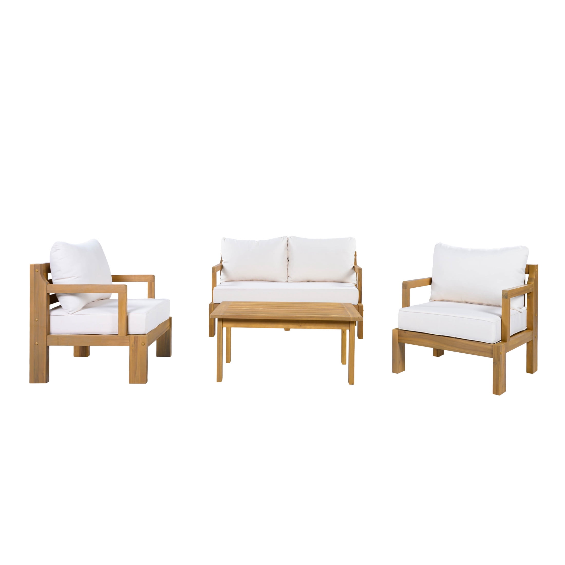 Christopher Knight Home 4-Piece Patio Conversation Set with Cushions, Coffee Table, Natural + Beige