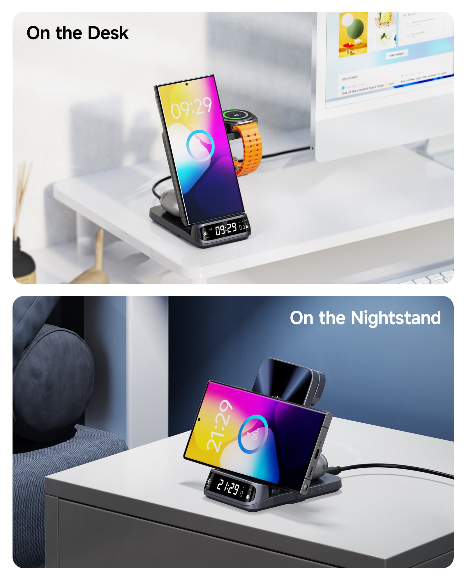 Wireless Charging Station for Samsung, 3 in 1 Wireless Charger for Samsung S25/S24/S23/S22/Z Flip 7/Z Fold, for Galaxy Watch 8/8 Classic/7/Ultra/6/5, Galaxy Buds 3/3 Pro, SwanScout 708S (NO Adapter)