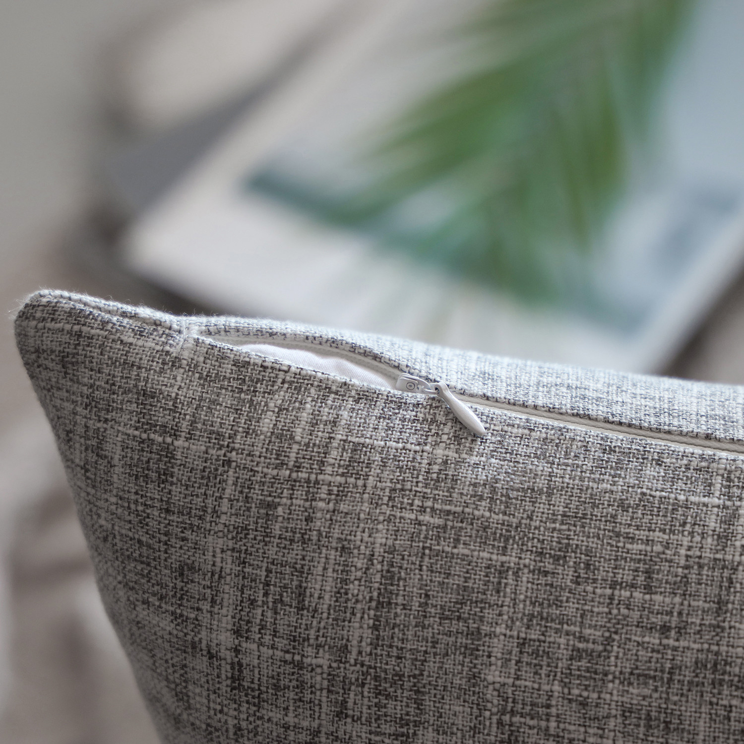 Phantoscope Textural Faux Linen Series Square Decorative Throw Pillow Cusion for Couch, 12" x 20", Gray, 2 Pack