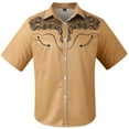 thumbnail image 3 of Conairie Men Western Shirts Embroidered Cowboy Short Sleeve Button Collar Shirt Regular Fit Business Casual Tee With Floral Design Khaki XXXL, 3 of 4