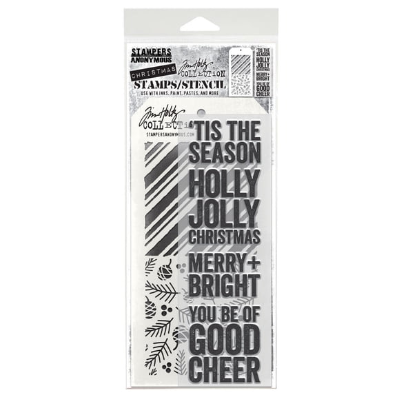Tim Holtz Mixed-Media Stamps & Stencil-Bold Tidings