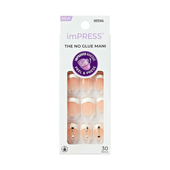 KISS imPRESS Design Press On Nails , ‘Falling’, White French Tips, Short Squoval, 30 Count