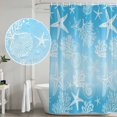 thumbnail image 5 of Small Stall Shower Curtain 36x78 Inch Narrow Half Size Blue Ombre Coastal Bath Curtains Bathroom Decor, Sea Nautical Summer Beach Starfish Coral Waterproof Shower Curtain Set with Hooks 36 Inch, 5 of 7