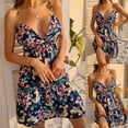 thumbnail image 5 of Women Summer Sexy Sleeveless Deep V-Neck Floral Print Flare Mini Swing Dress Lace-Up Backless Pleated Ruffled Sundress, 5 of 12
